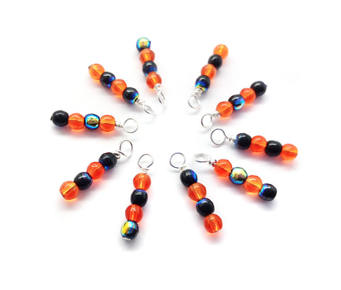 Halloween Fringe Dangle Charms with Orange & Black Glass Beads