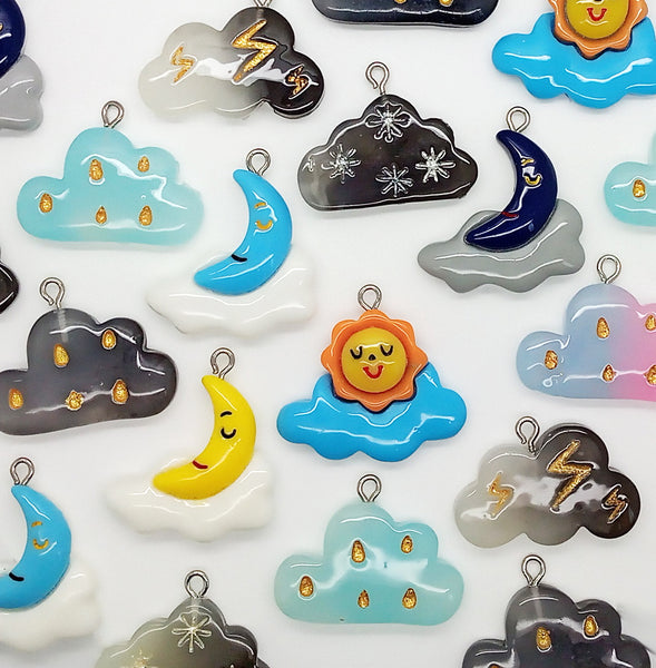 Clouds Suns and Moons Charms, 4pc Mix - Adorabilities Charms & Trinkets