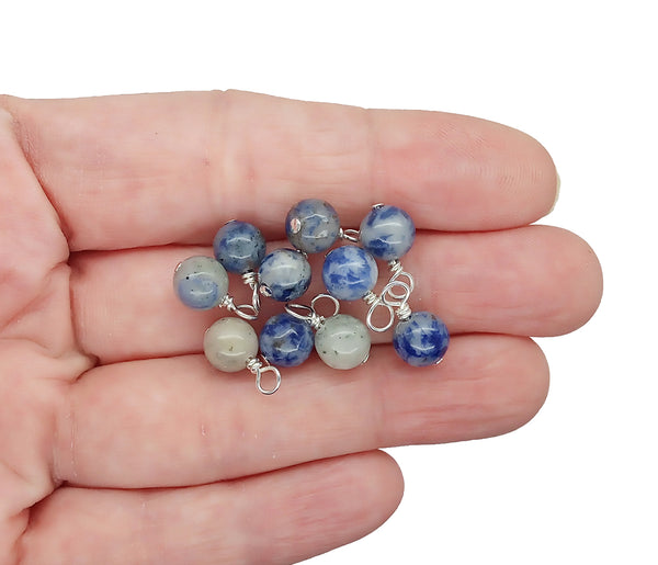 Snowflake Sodalite 6mm Bead Charms, Blue Gemstone Dangles