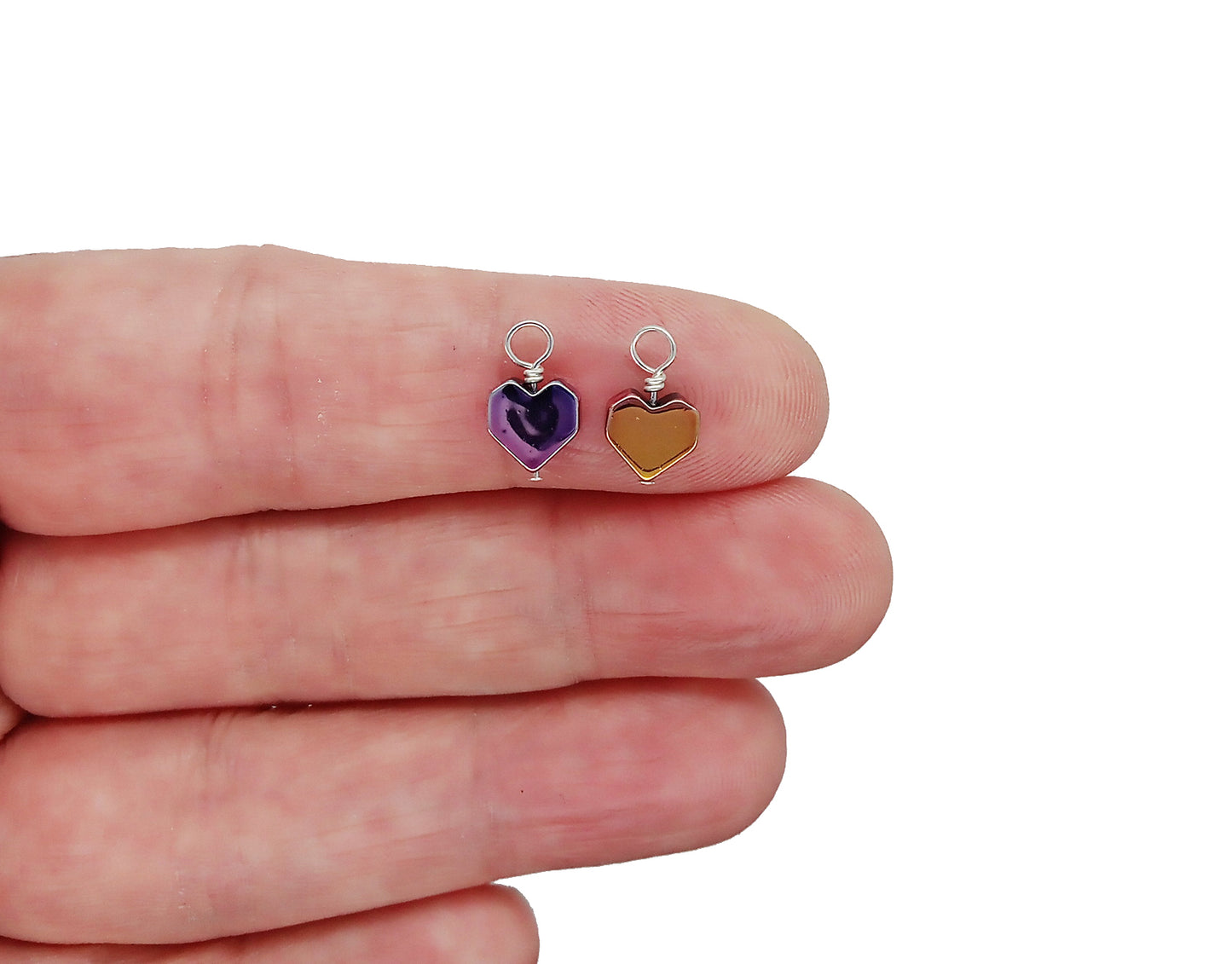 Metallic Rainbow Heart Charms, Tiny Pastel Heart Bead Dangles