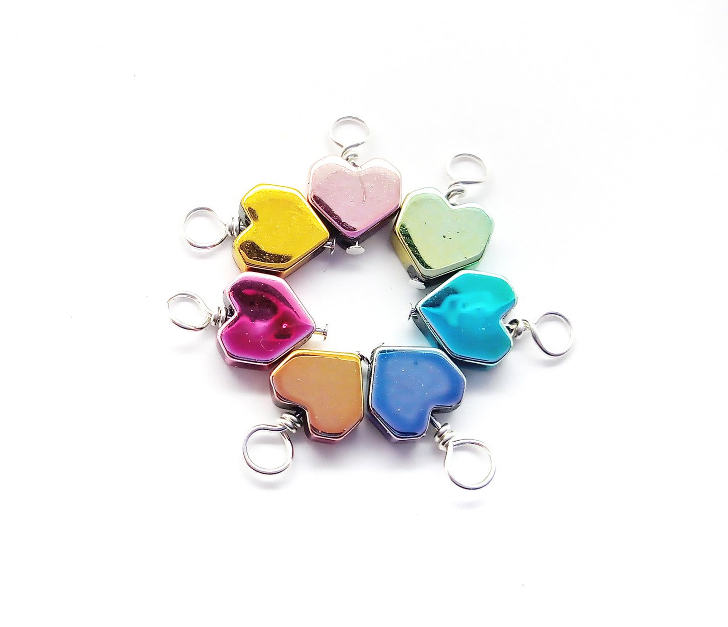 Metallic Rainbow Heart Charms, Tiny Pastel Heart Bead Dangles