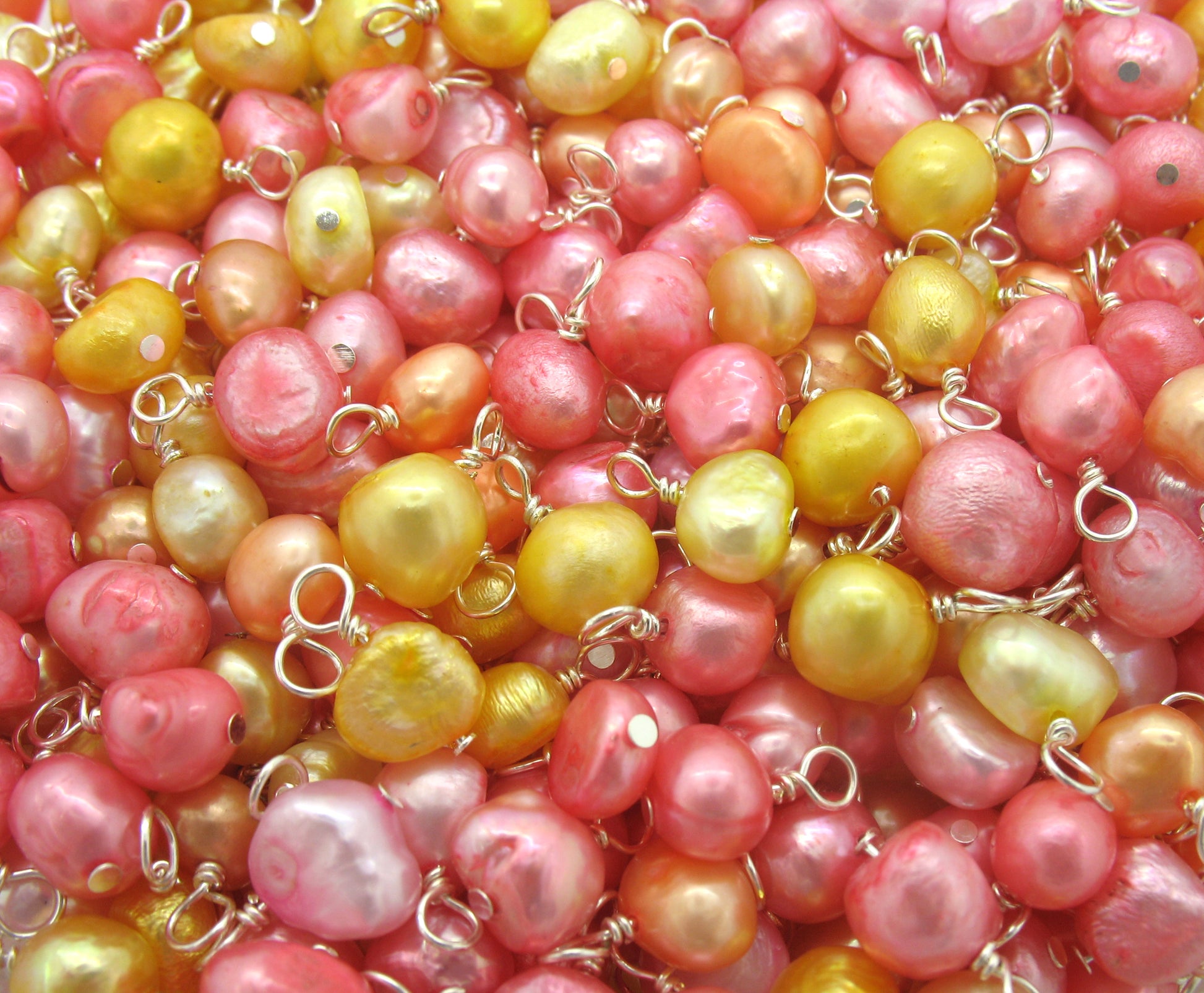 Pearl Charms - Pretty Pink Orange & Yellow Freshwater Pearl Beads - Adorabilities Charms & Trinkets