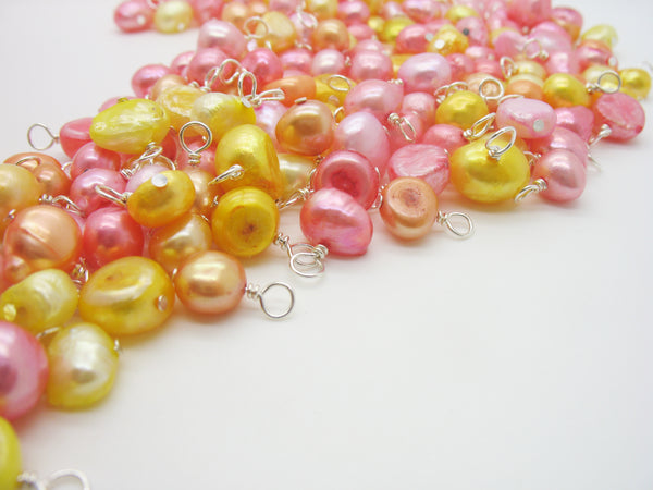 Pearl Charms - Pretty Pink Orange & Yellow Freshwater Pearl Beads - Adorabilities Charms & Trinkets