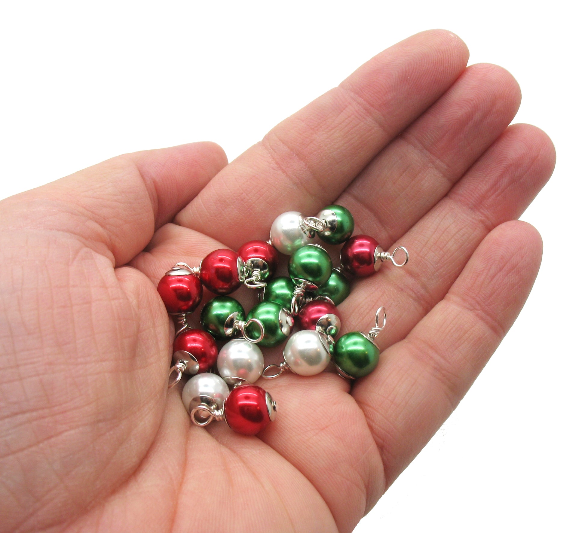 Christmas Charms - Pretty Red & Green Bead Charm Dangles Xmas - Adorabilities Charms & Trinkets