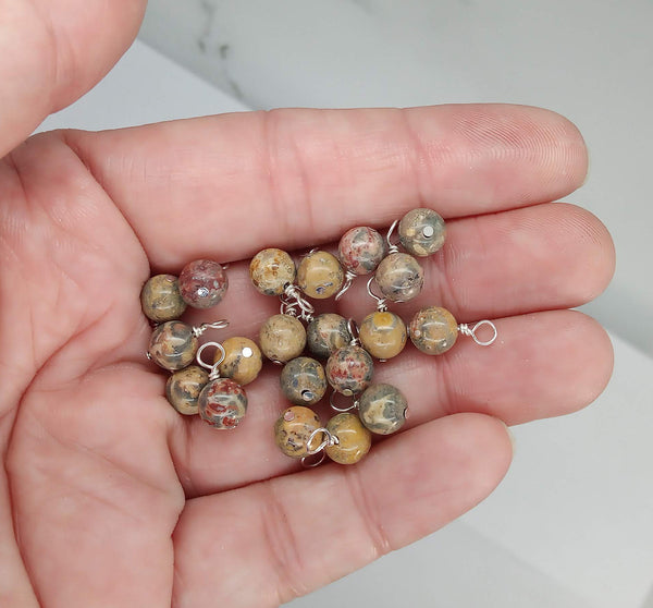 Leopard Skin Agate 6mm Bead Charms, Gemstone Dangles - Adorabilities Charms & Trinkets