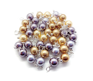 Crystal Dangles Mix, 20pc Gold and Purple Pearl Charms