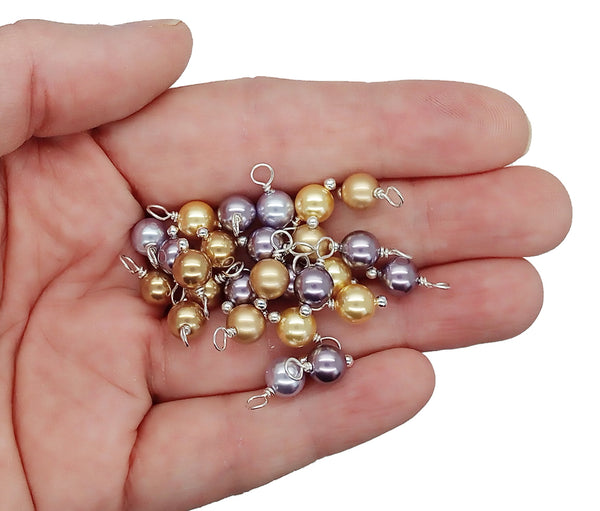 Crystal Dangles Mix, 20pc Gold and Purple Pearl Charms