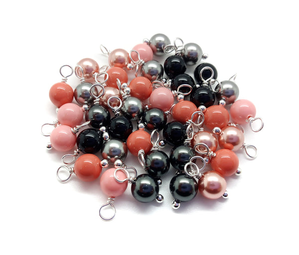 Crystal Charms Mix, 20pc Orange Peach & Black Pearl Dangles