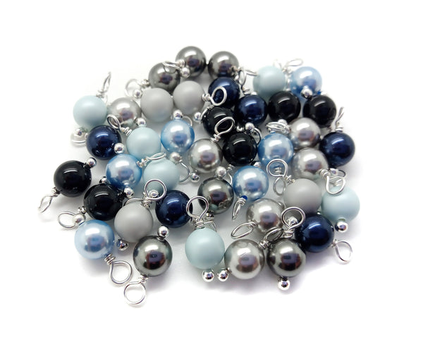 Crystal Charms Mix, 20pc Blue Gray & Black Pearl Dangles