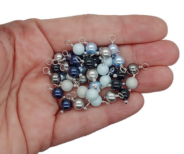 Crystal Charms Mix, 20pc Blue Gray & Black Pearl Dangles