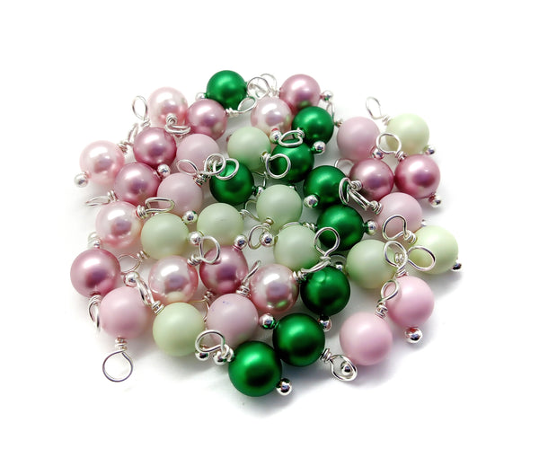 Crystal Charms Mix, 20pc Pink & Green Pearl Dangles