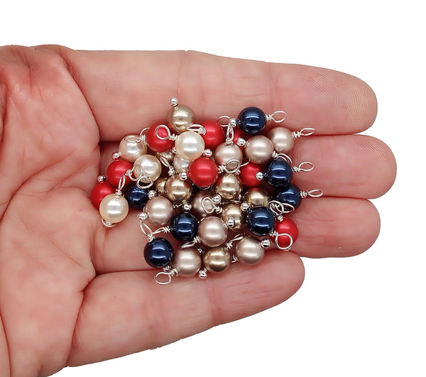 Crystal Charms Mix, 20pc Red Blue & Beige Pearl Dangles