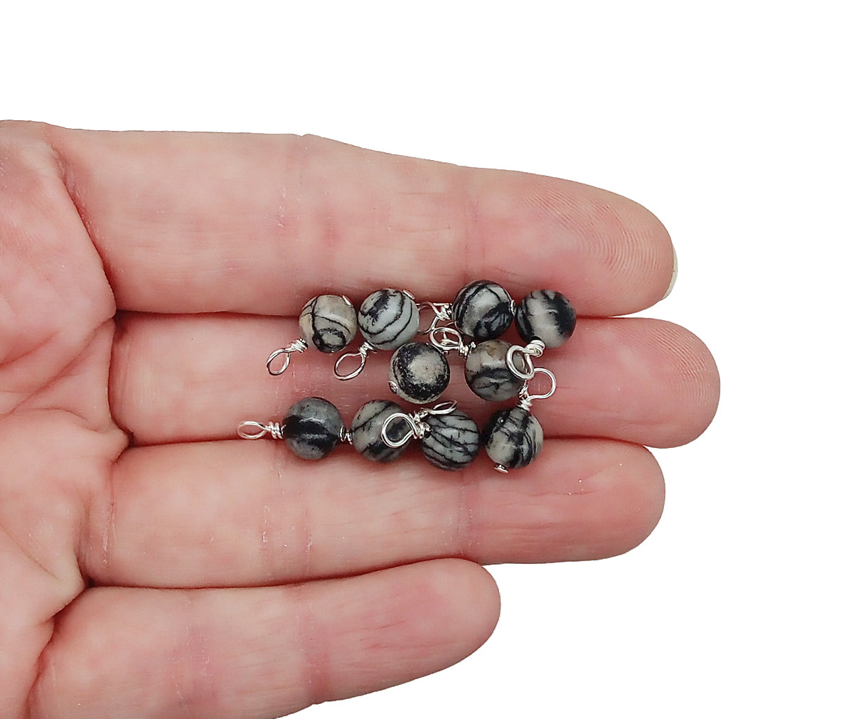 Spider Web Jasper 6mm Bead Charms, Black Gemstone Dangles - Adorabilities Charms & Trinkets