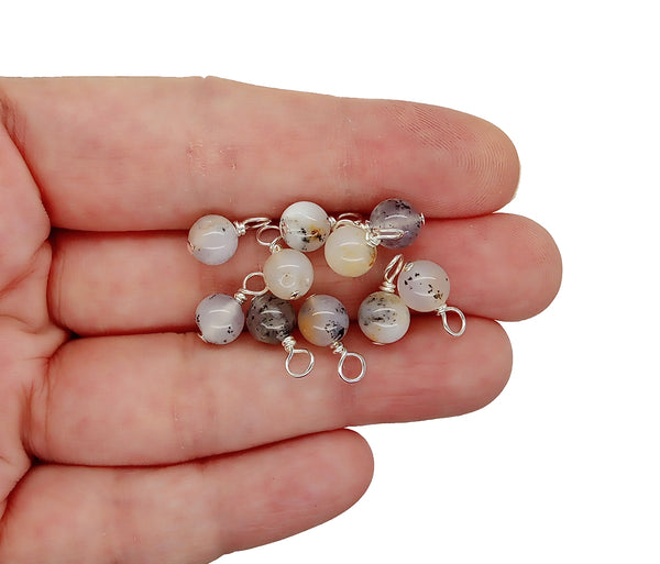 Australian Dendritic Chalcedony Bead Charms, Natural 6mm Gemstone Dangles