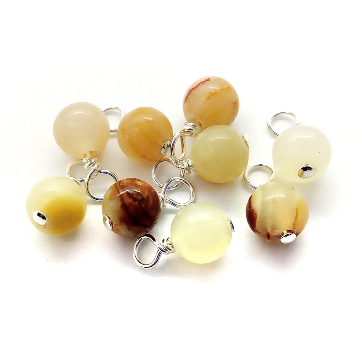 Yellow-brown calcite 6mm gemstone bead dangle charms, made by Adorabilities.