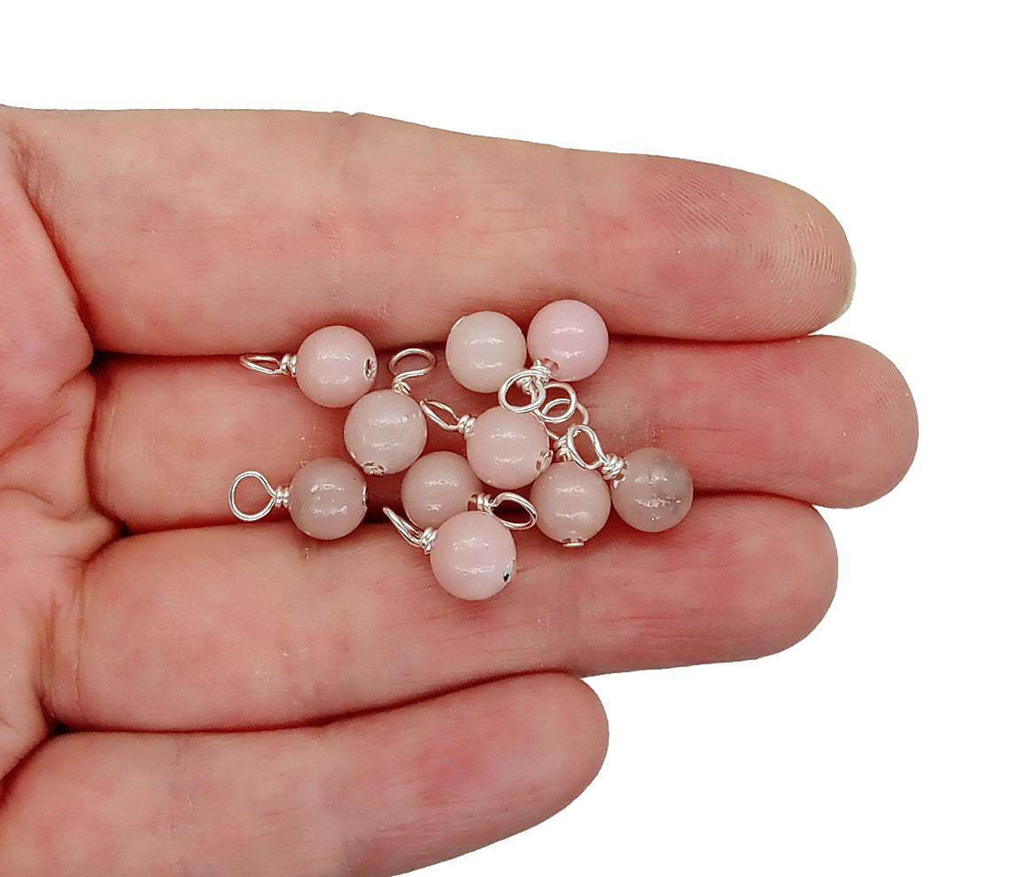 Pink Opal Bead Charms, 6mm Gemstone Dangles