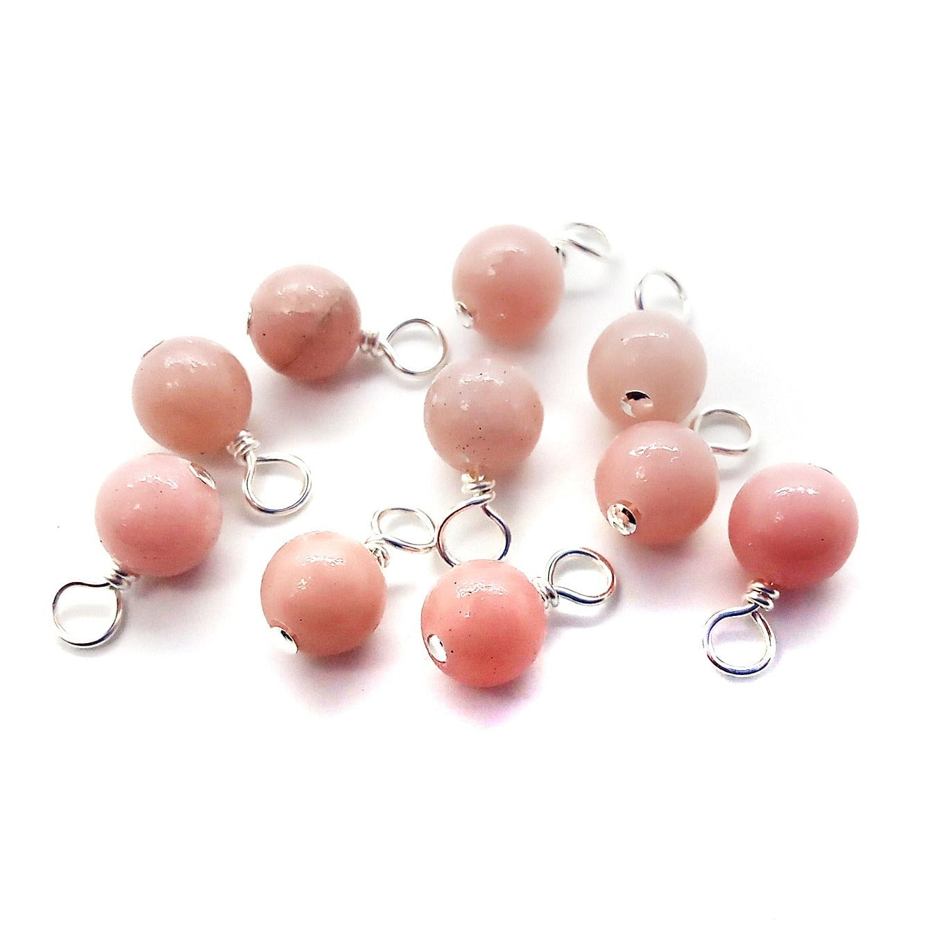 Pink Opal Bead Charms, 6mm Gemstone Dangles