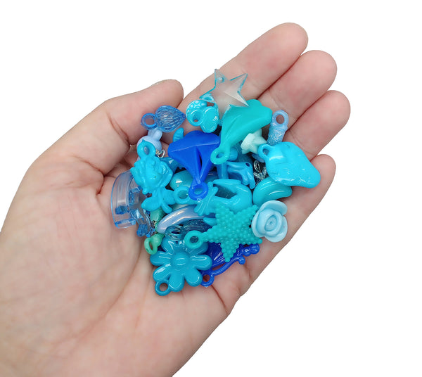 Blue Acrylic Charms - 30 pc Bulk Colorful Trinkets for Crafts