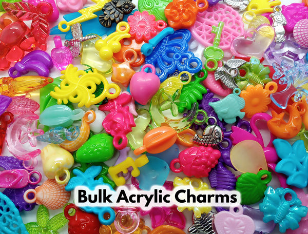 Bulk Acrylic Charms, 100 Plastic Charm Mix