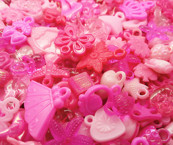 Pink Acrylic Charms - 30 pc Bulk Colorful Trinkets for Crafts