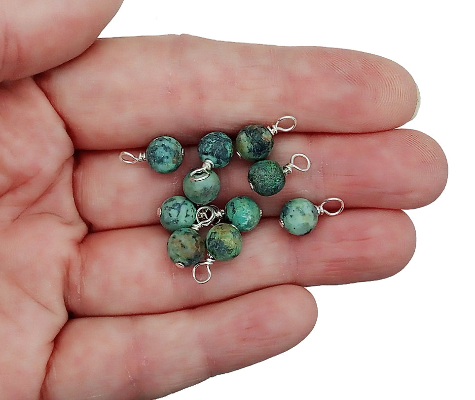 African Turquoise 6mm Bead Charms, Natural Blue Gemstone Dangles - Adorabilities Charms & Trinkets