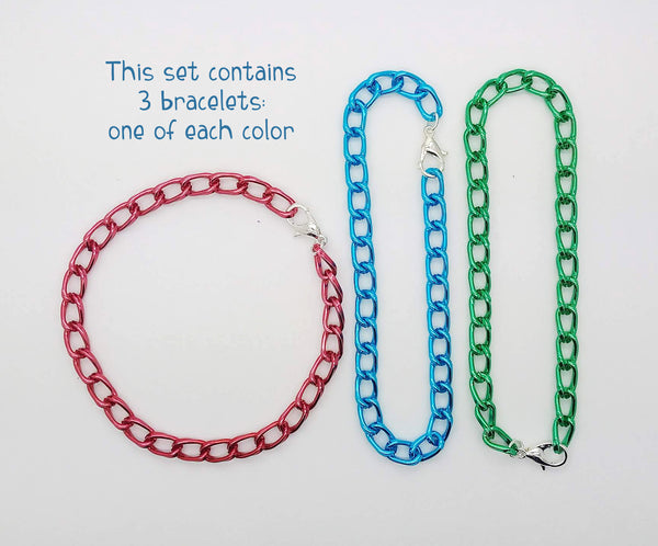 Aluminum Charm Bracelet Chains - 3pc Colorful Lightweight Blank Bracelets - Adorabilities Charms & Trinkets
