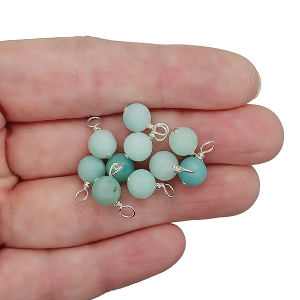 Matte Blue Amazonite 6mm Bead Charms, Natural Gemstone Dangles - Adorabilities Charms & Trinkets