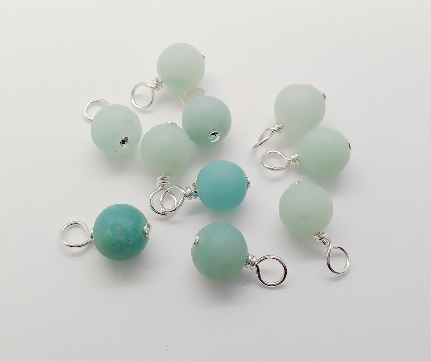 Matte Blue Amazonite 6mm Bead Charms, Natural Gemstone Dangles - Adorabilities Charms & Trinkets