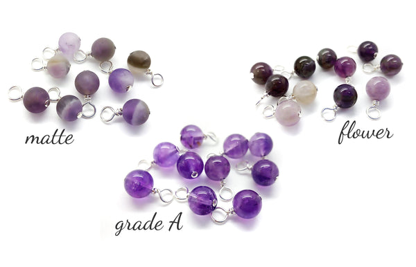 Amethyst 6mm Bead Charms, A Grade, Flower or Matte Gemstone Dangles - Adorabilities Charms & Trinkets