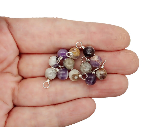 Chevron Amethyst 6mm Bead Charms, Natural Gemstone Dangles