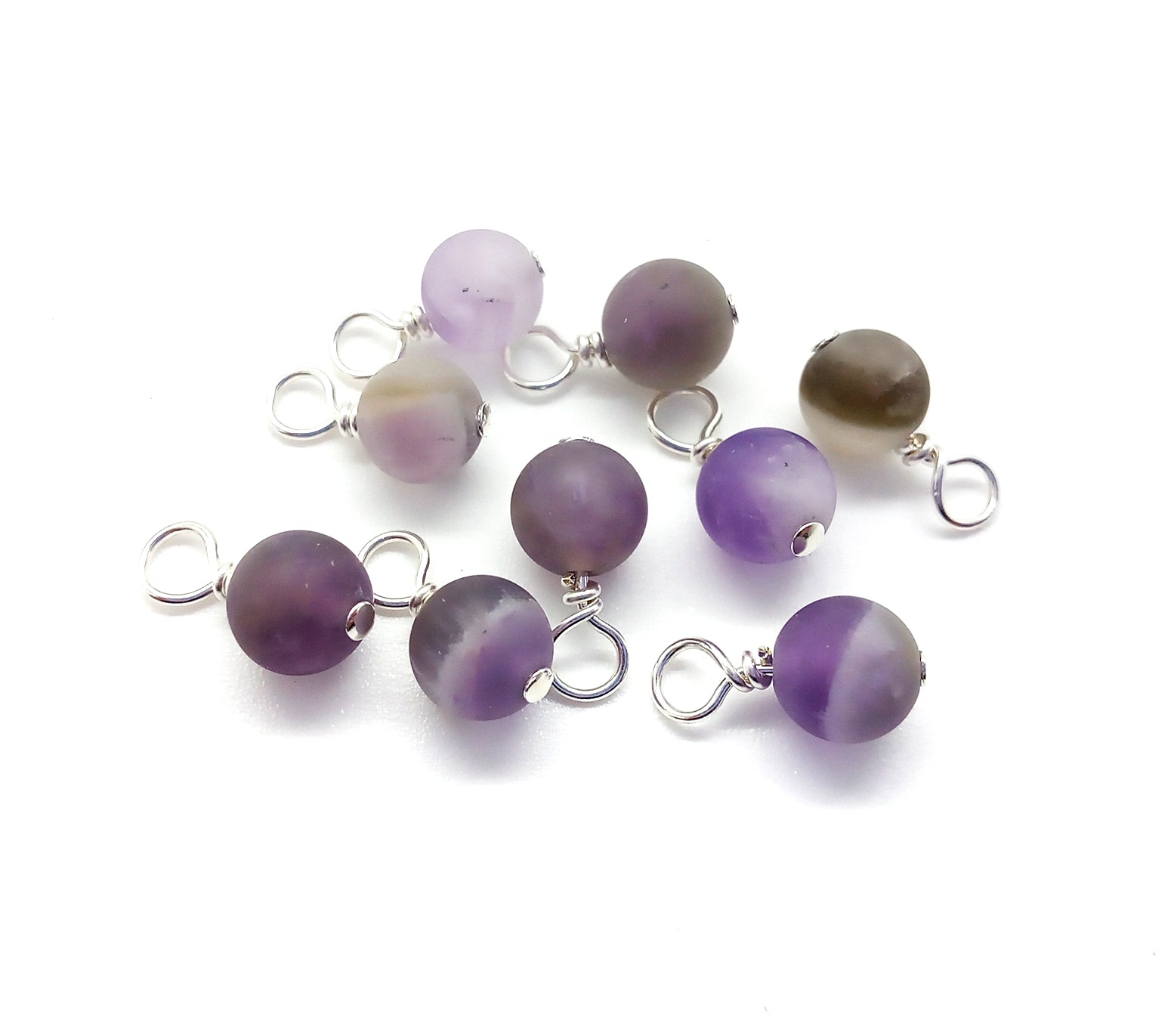 Amethyst 6mm Bead Charms, A Grade, Flower or Matte Gemstone Dangles - Adorabilities Charms & Trinkets