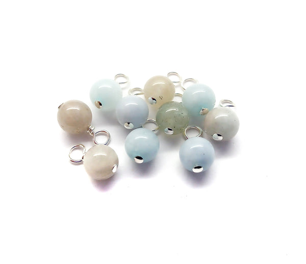 Genuine aquamarine 6mm gemstone bead dangle charms, made by Adorabilities.