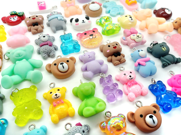 Cute Bears Charm & Pendant Mix, 20 Assorted Kawaii Teddy Bears