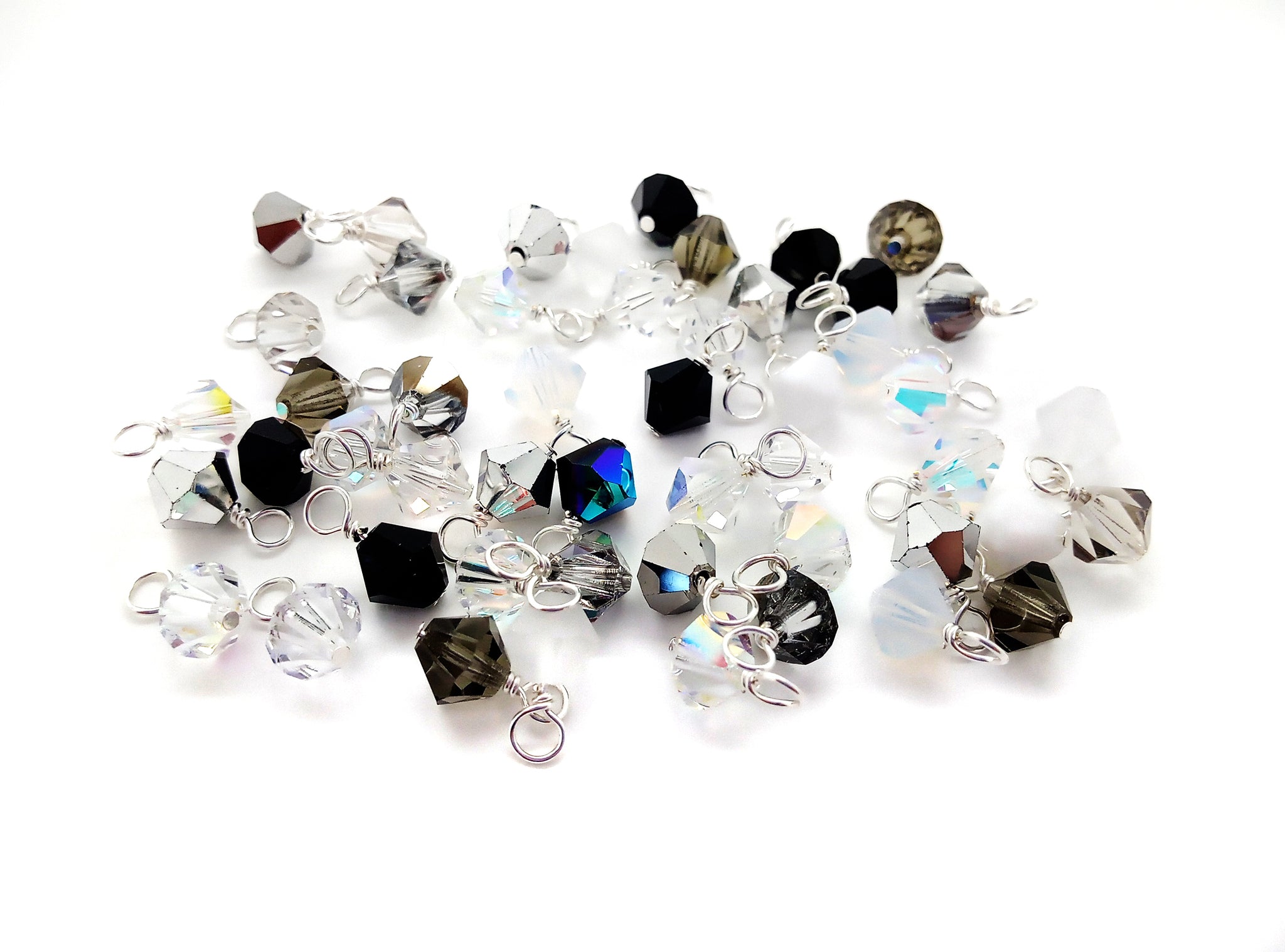 Black & White Bicone Dangles, 25 Crystal 6mm Bead Charms