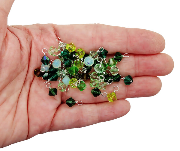 Green Bicone Dangles, 25 Crystal 6mm Bead Charms