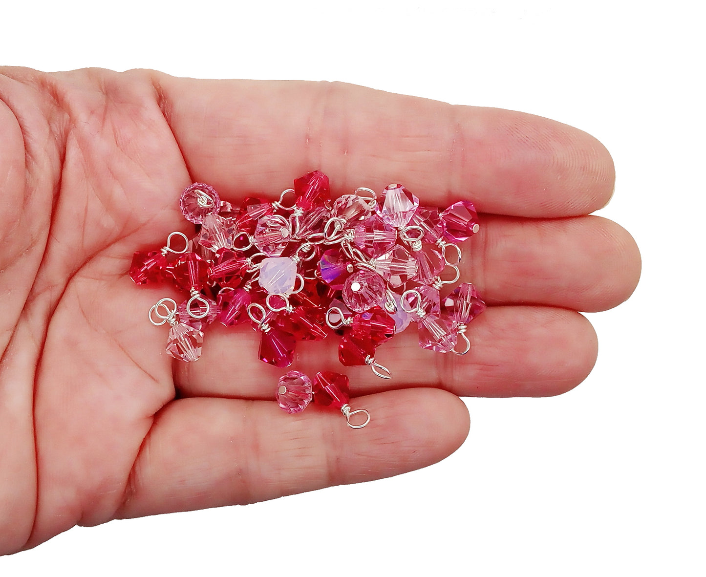 Pink Bicone Dangles, 25 Crystal 6mm Bead Charms