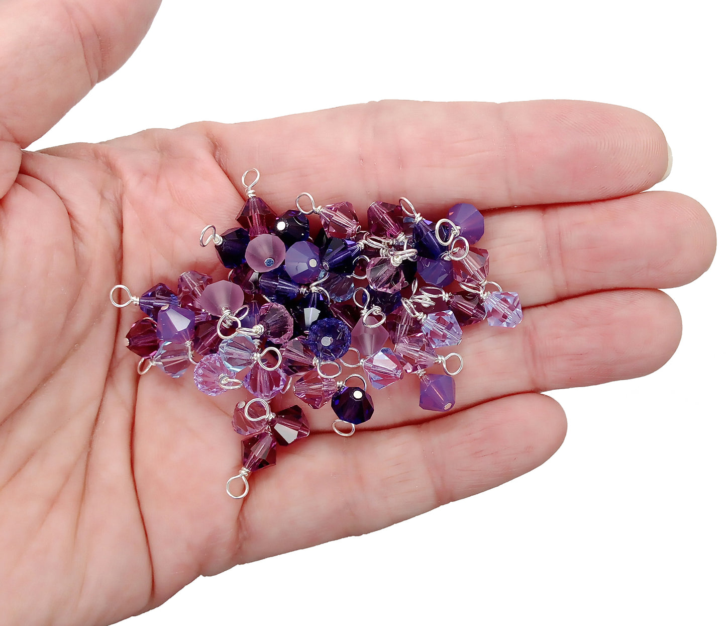 Purple Bicone Dangles, 25 Crystal 6mm Bead Charms
