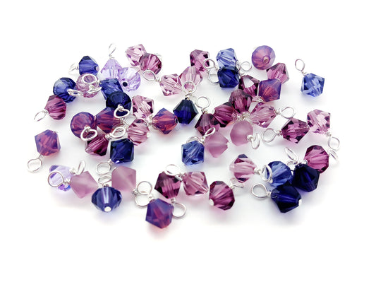 Purple Bicone Dangles, 25 Crystal 6mm Bead Charms