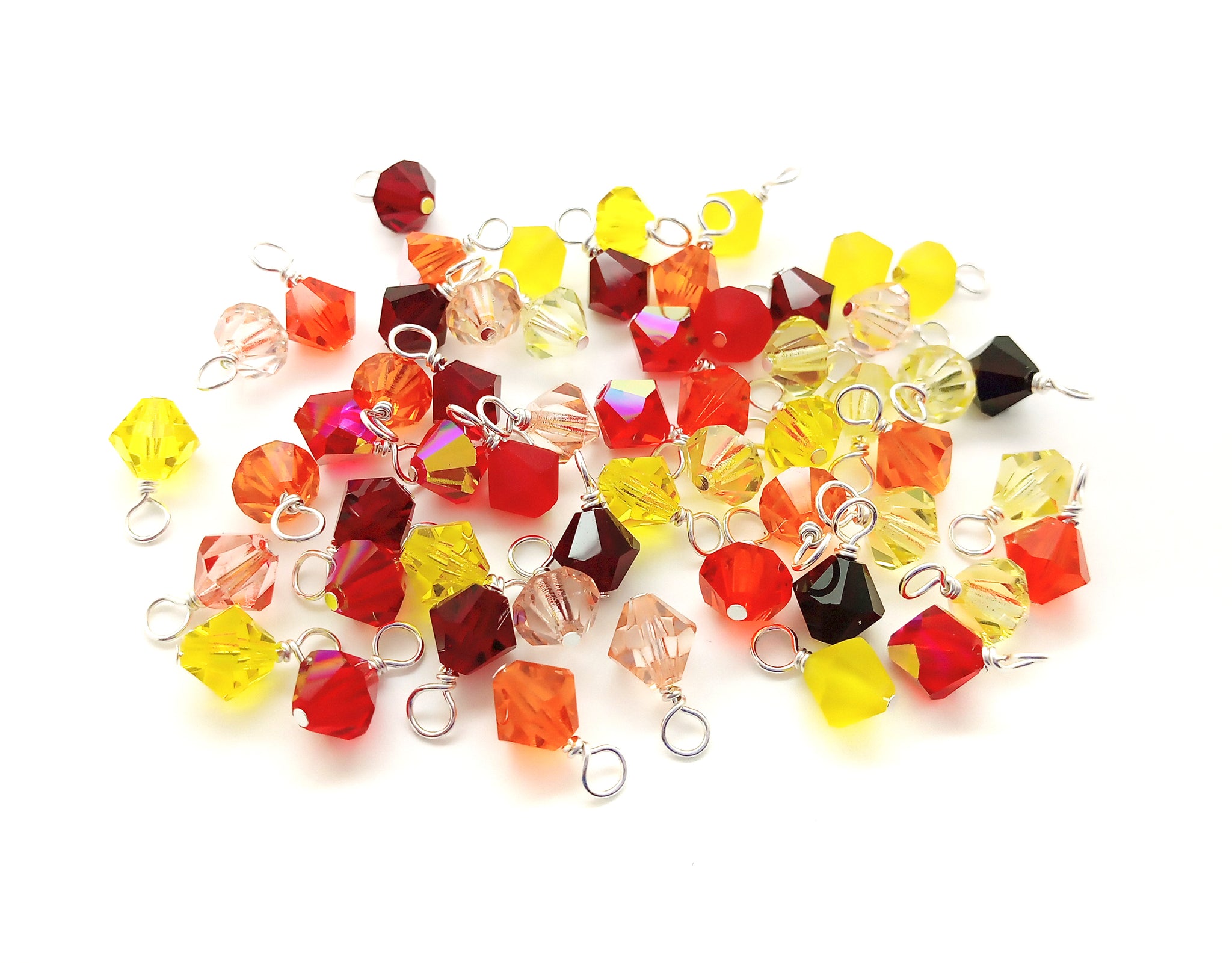 Red, Orange & Yellow Bicone Dangles, 25 Crystal 6mm Bead Charms