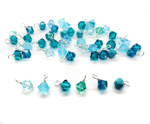Aqua Blue Bicone Dangles, 25 Crystal 6mm Bead Charms in Teal & Turquoise Shades