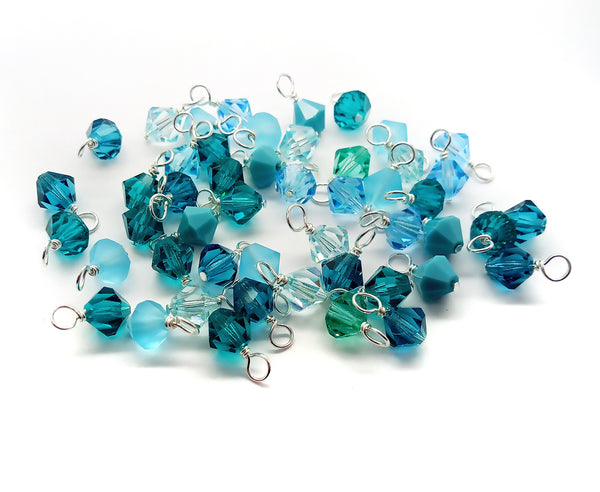 Aqua Blue Bicone Dangles, 25 Crystal 6mm Bead Charms in Teal & Turquoise Shades