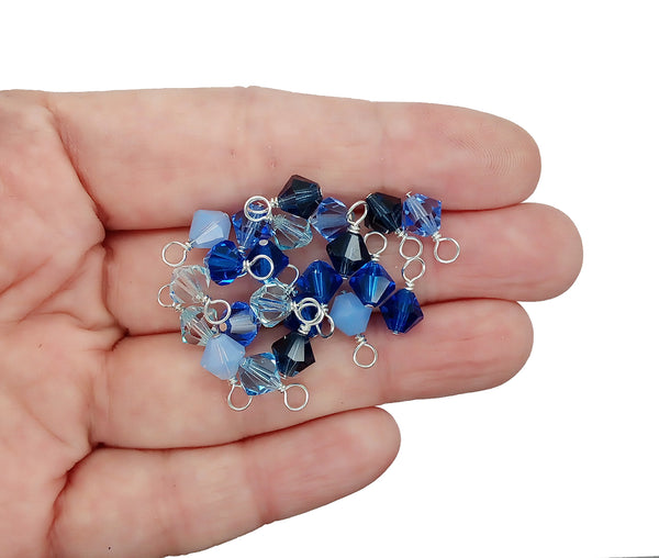 Blue Bicone Dangles, 25 Crystal 6mm Bead Charms in Various Blue Shades