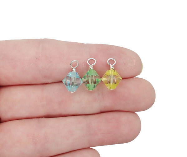 Pretty Crystal Bicone Dangles in Easter Pastels, 8mm Bead Charms, 5 pieces