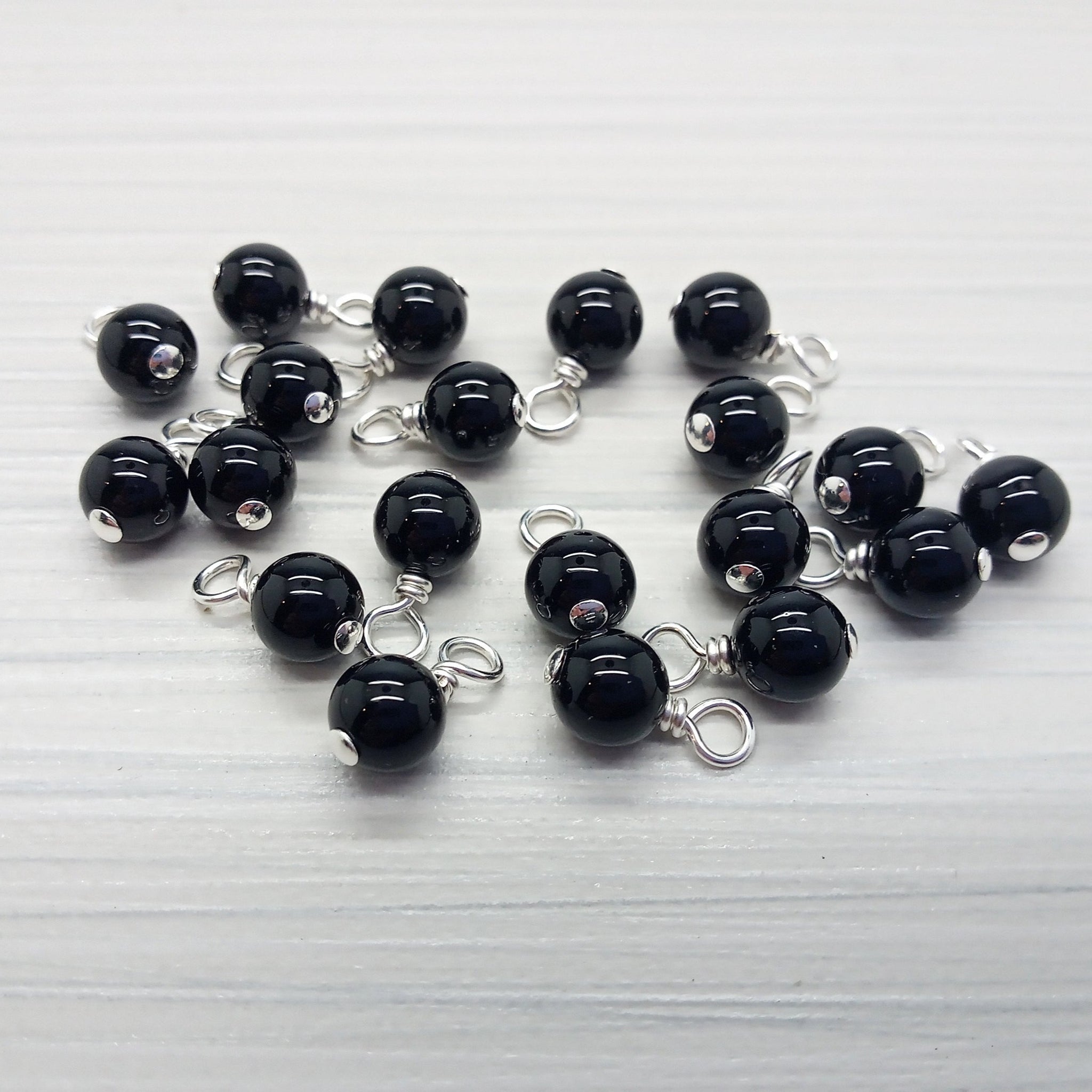 Black Onyx 6mm Bead Charms, Gemstone Dangles - Adorabilities Charms & Trinkets