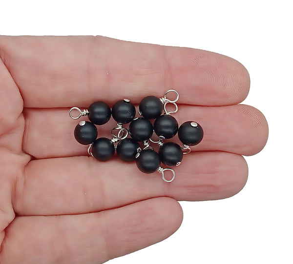 Matte Black Onyx Bead Charms, 6mm Gemstone Dangles - Adorabilities Charms & Trinkets