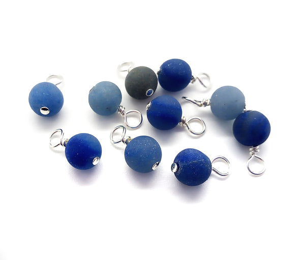 Matte Blue Aventurine Bead Charms, 6mm Gemstone Dangles - Adorabilities Charms & Trinkets