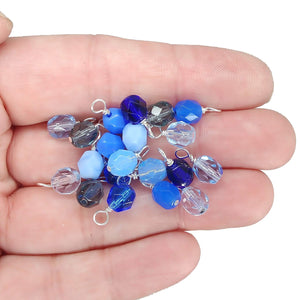 Blue Czech Glass Bead Charms, 6mm Faceted Bead Dangle Charms - Adorabilities Charms & Trinkets