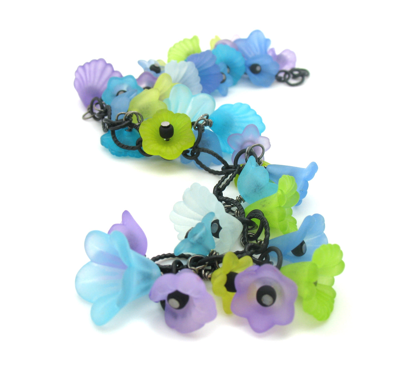 Flower Charm Bracelet - Beautiful Blue Green Purple Bracelet - Adorabilities Charms & Trinkets