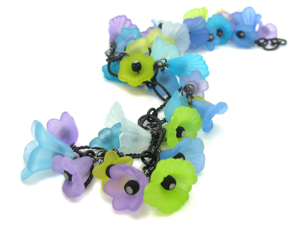 Flower Charm Bracelet - Beautiful Blue Green Purple Bracelet - Adorabilities Charms & Trinkets