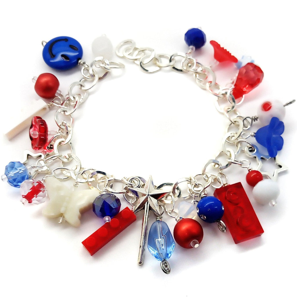 Enamel umbrella charms, red white and blue charms, charm bracelets, jewelry  charms, pendants and charms, patriotic charms
